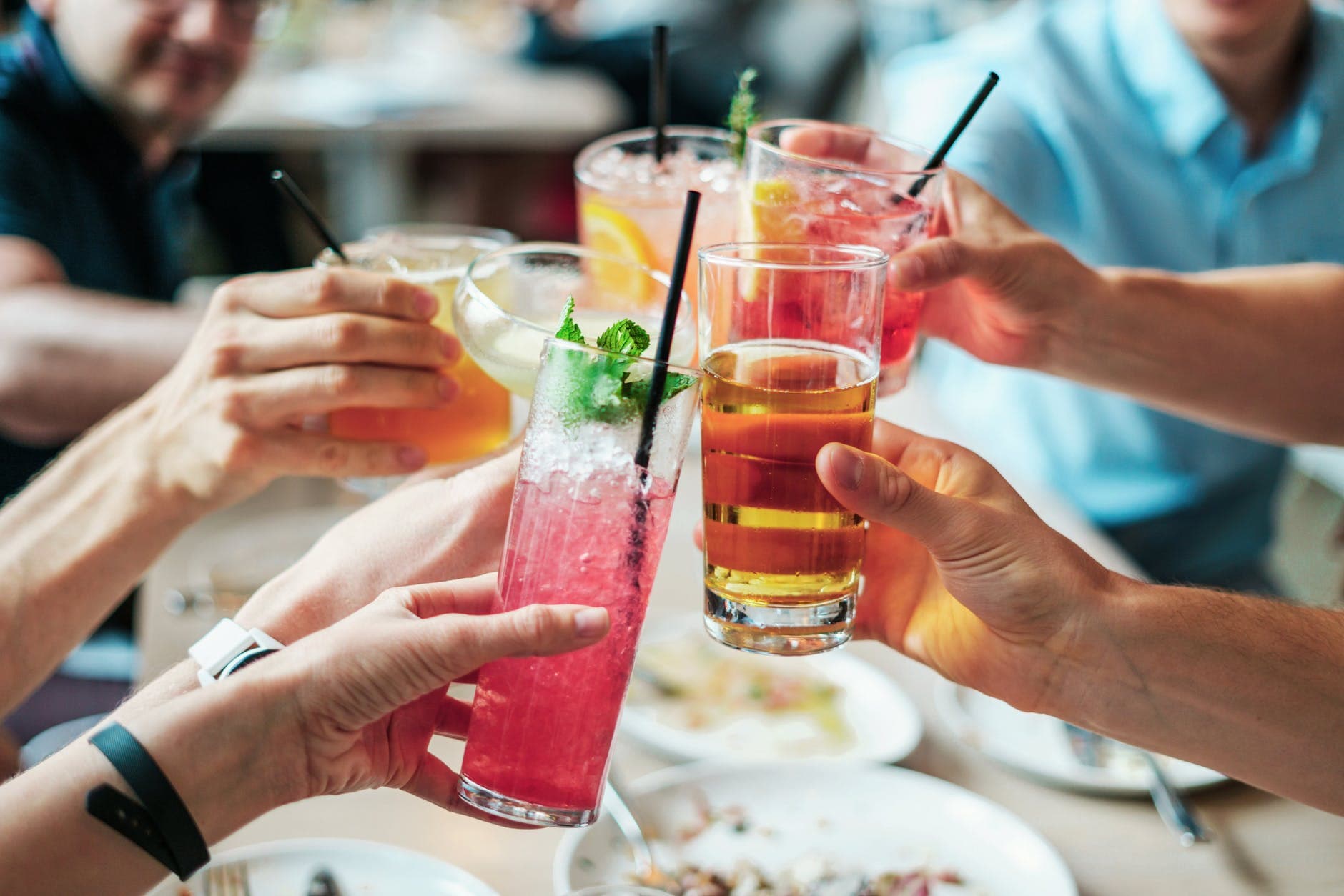 group of people doing cheers